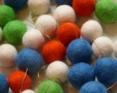 Spinaker Garland -  felt ball garland in blue, white, orange, green --  6.5  feet long nautical garland
