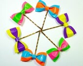 Two Color Neon Rainbow Duct Tape Bow Bobby Pins