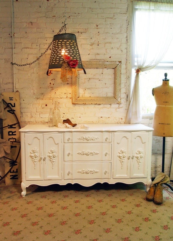 Painted Cottage Chic Shabby Romantic White Dresser