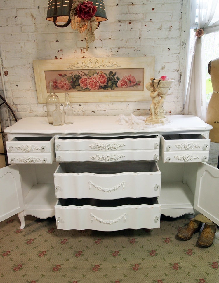 Painted Cottage Chic Shabby White Vintage French Server SV303