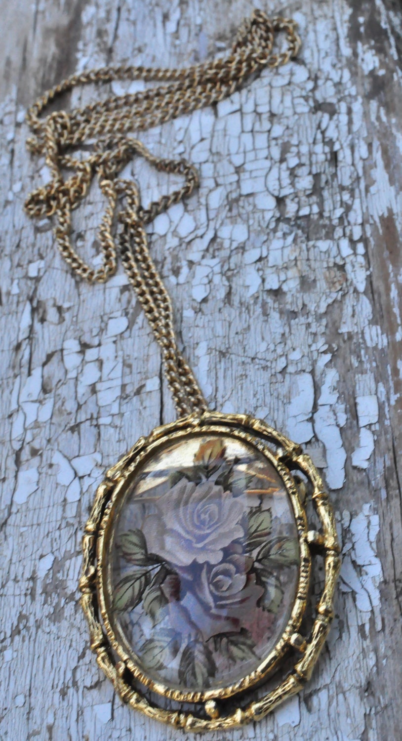 VINTAGE Rose Necklace Brooch Pendant