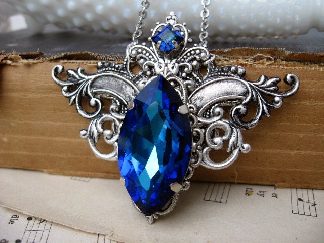 Bermuda Blue Crystal in Antiqued Silver Setting - In Flight No 2