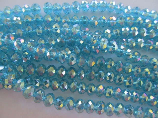 Aqumarine AB Plated Chinese Crystal Rondells, Faceted 8 mm Crystals, Half Strand