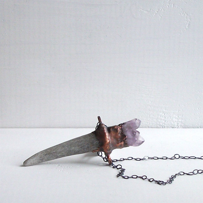 Amethyst Pendant Talisman Necklace Tribal Antler February Birthstone Gemstone Pendant Gem Amethyst Necklace Violet Purple