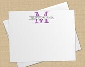 Simple Initial Monogram - Set of 8 CUSTOM Personalized Flat Note Cards/ Stationery