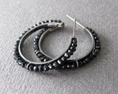 Black Spinel Luxe Hoop Earrings Sterling