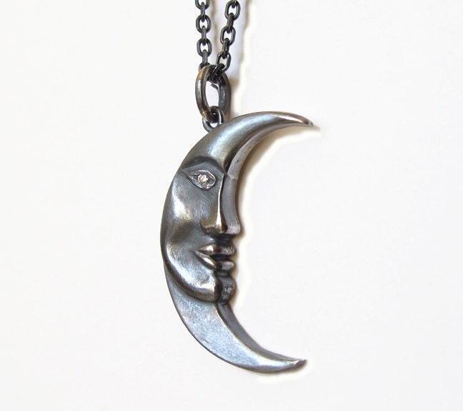 Moon Man Pendant Waxing Sliver Diamond Eye