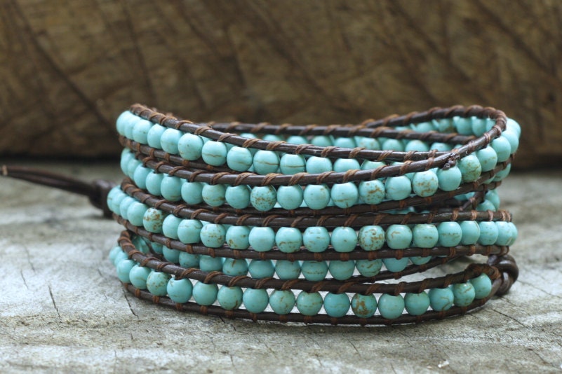 5 Wrap Turquoise Leather Bracelet