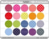 Scalloped Circles in Colorful Patterns (Set of 20) - BUY 2 GET 2 FREE - Personal and Commercial Use - digital clipart clip art label