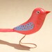 Colorful Bird Carving on Copper Wire Feet, Gift Idea, Wood Carving