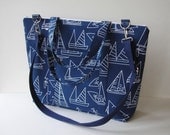 Extra Large Navy Blue Canvas Tote - Messenger Bag - Weekender Travel Bag - Outside Pocket