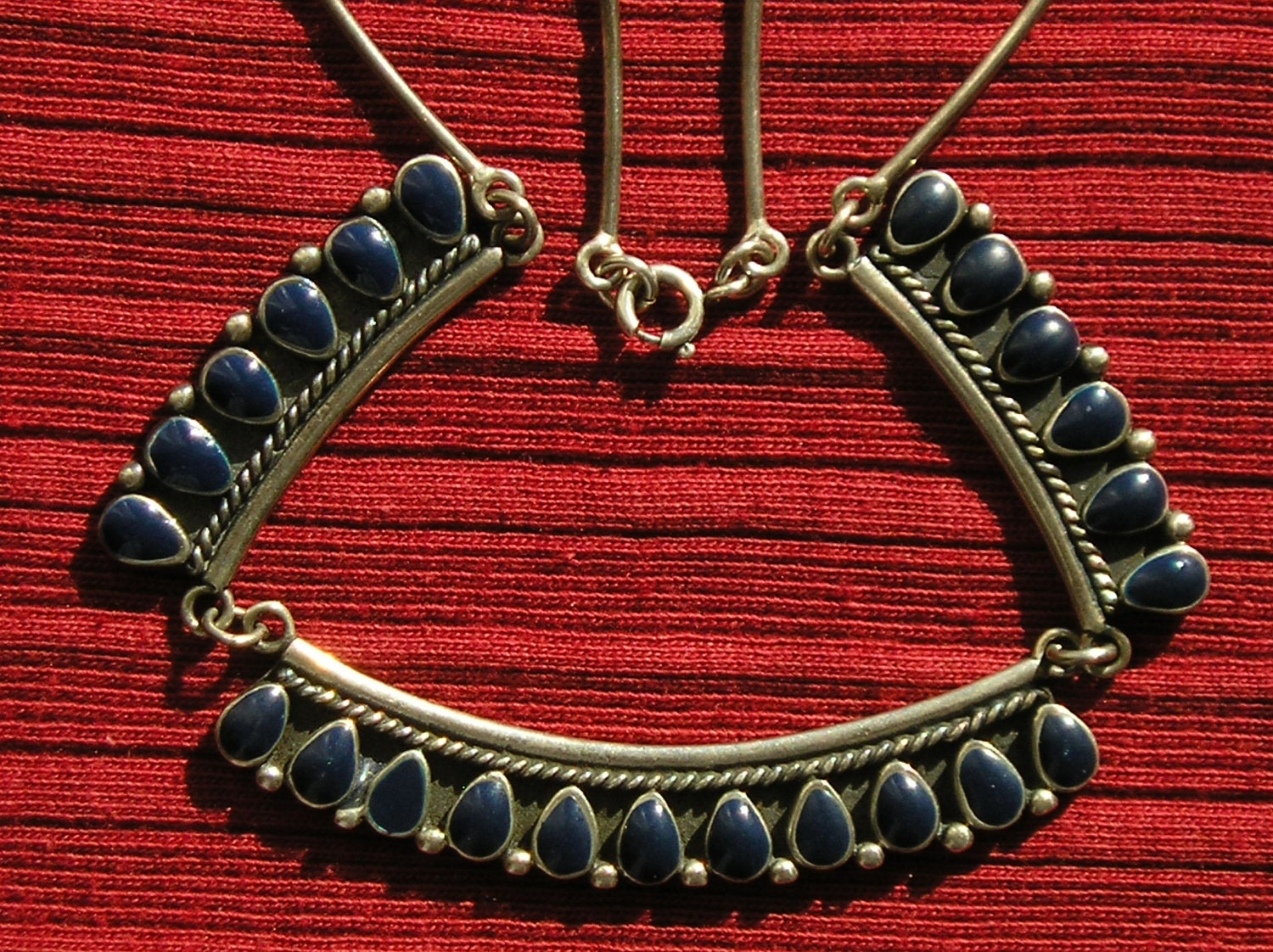 Southwest Sterling Silver Petit Point Lapis Lazuli Necklace -- Mexico
