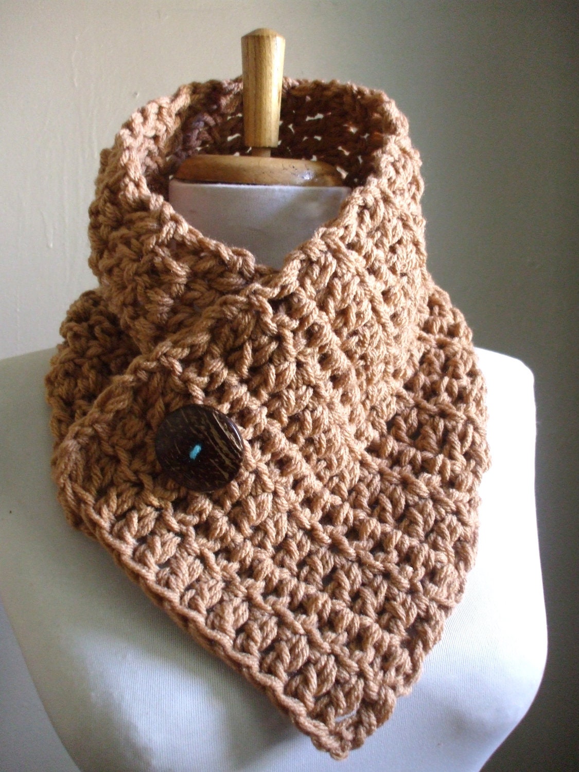 Chunky Cozy Crochet OXFORD Scarf Cowl Neckwarmer Scarflette TAUPE Men Women Winter Handmade Scarf Button Ready to Ship