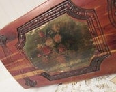 vintage Wood Keepsake Box, Rustic Roses, Jewelry, Storage, Memory, Hope Chest Box, Carved Feet, Handles & Domed Lid