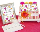 Wedding Guest Book Box Set Candy Hearts Hot Pink, Orange and Yellow