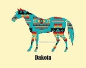 PERSONALIZED  Navajo Blanket Southwestern Horse Print in Turquoise