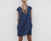 NEW A line dark blue stone washed cotton denim mini dress