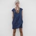 NEW A line dark blue stone washed cotton denim mini dress