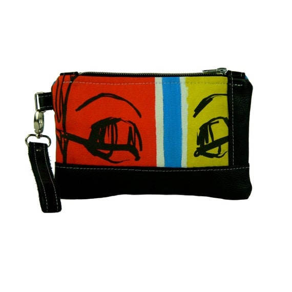 50% OFF & FREE SHIPPING ooak Speed Racer leather and silkscreen wristlet clutch purse