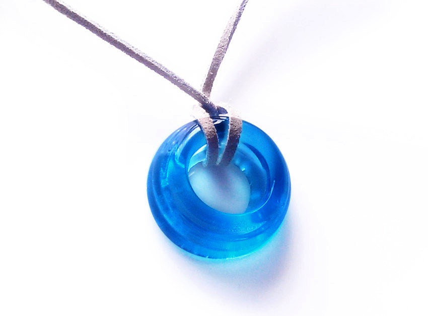 Sapphire Blue Glass Donut Pendant Necklace
