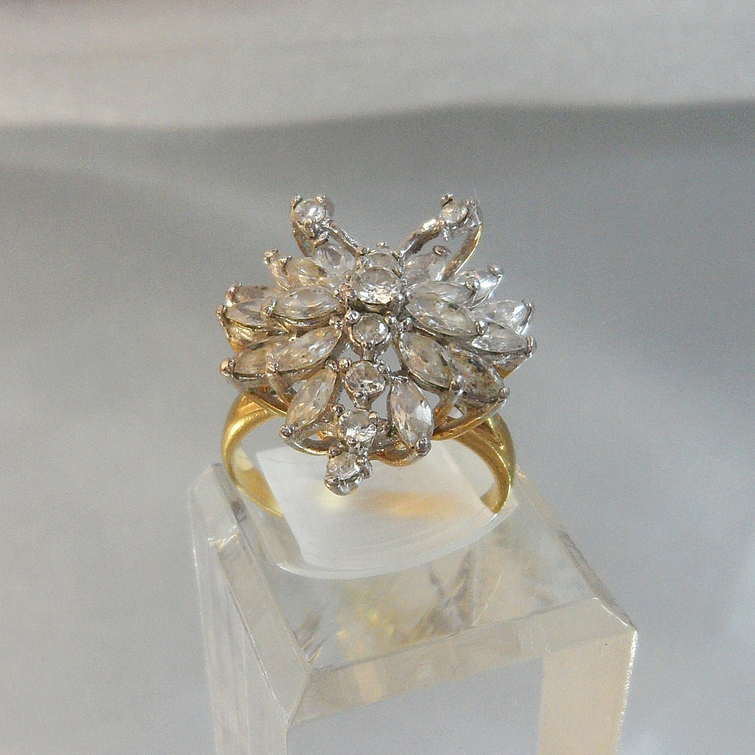 Vintage Butterfly Ring. Cubic Zirconia. CZ. Gold Plated.