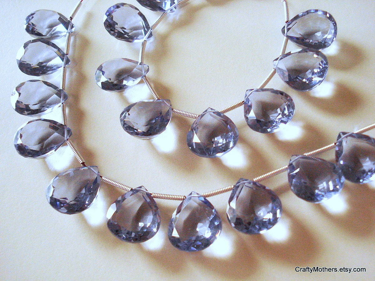 SALE - Dusky Periwinkle Quartz Faceted Heart Cut Stone Briolette - (1) Focal