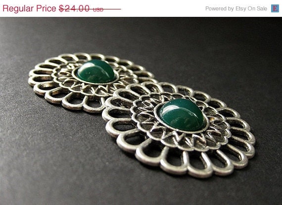 SUMMER SALE - Two (2) Green Agate Embellished Viking Shoulder Brooches. Historical Reenactment Jewelry. Handmade.