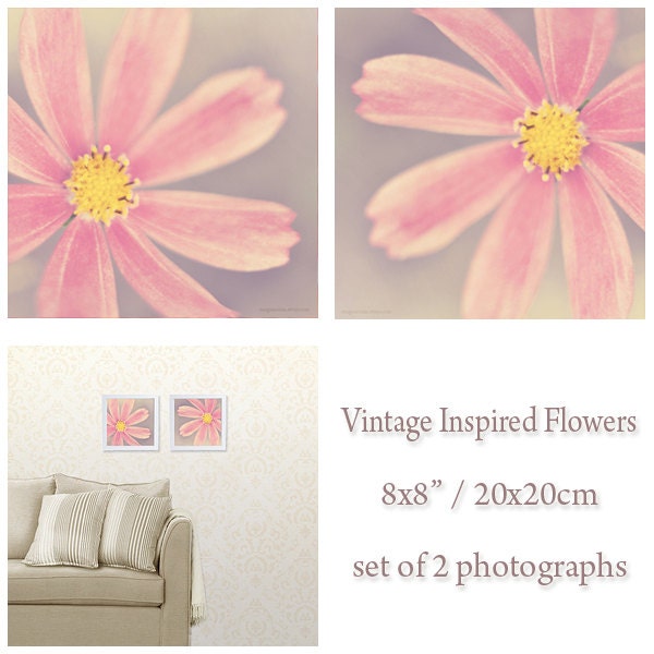 Flower Photography, set of 2 photographs, 8x8, schabby chic home decor, nature photography, romantic wall art