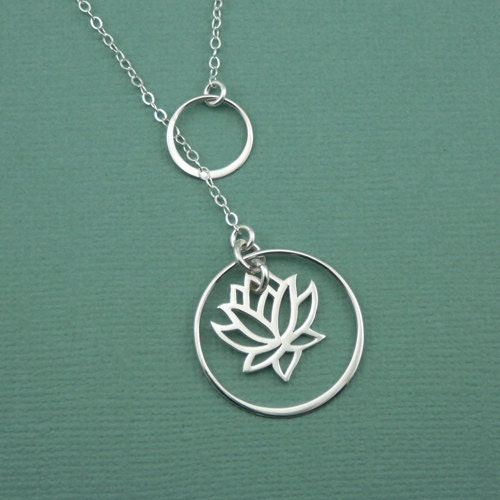 Lotus Lariat Necklace - sterling silver lotus pendant - yoga gift
