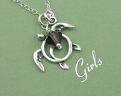Sea Turtle Necklace - sterling silver girls birthstone necklace - kids - children