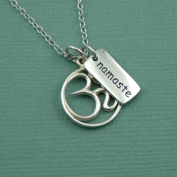 Om Namaste Necklace -  sterling silver handmade yoga pendant - charm -  zen gift