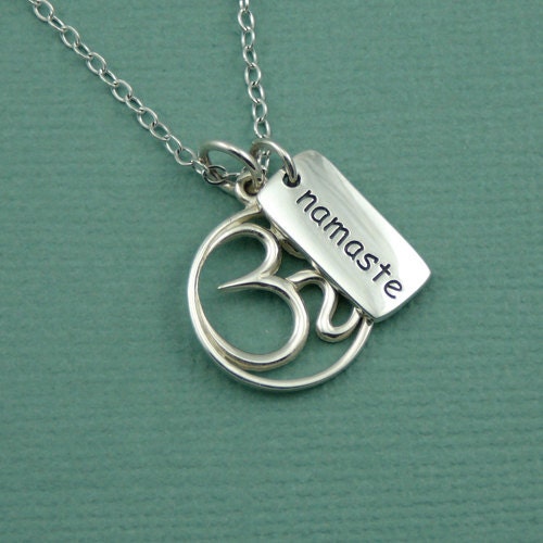 Om Namaste Necklace -  sterling silver handmade yoga pendant - charm -  zen gift