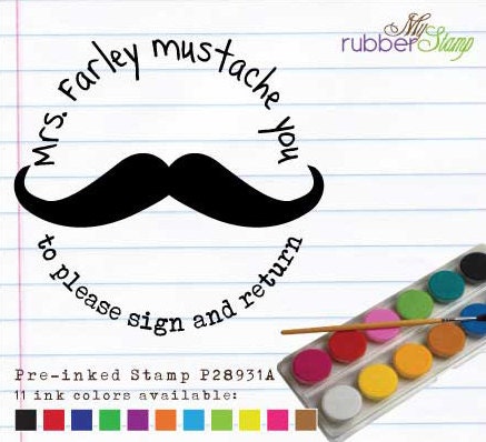 Mustache Self Inking Stamp (Teacher Stamp): Back to School, This book belongs to, Address Stamp, Please sign and return (P28931)