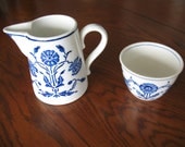 Vintage Lewis Straus and Sons Blue and White Sugar and Creamer - L.S. and S., NY, Saxony