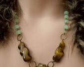 Brown Necklace Tigers Eye Gemstone Necklace Wellbeing Jewellery Mint Green - Boho Artemis