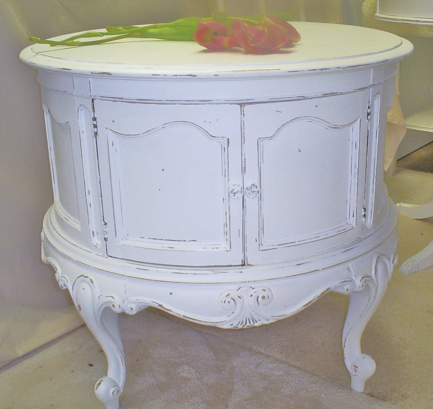 Shabby chic table   white distressed