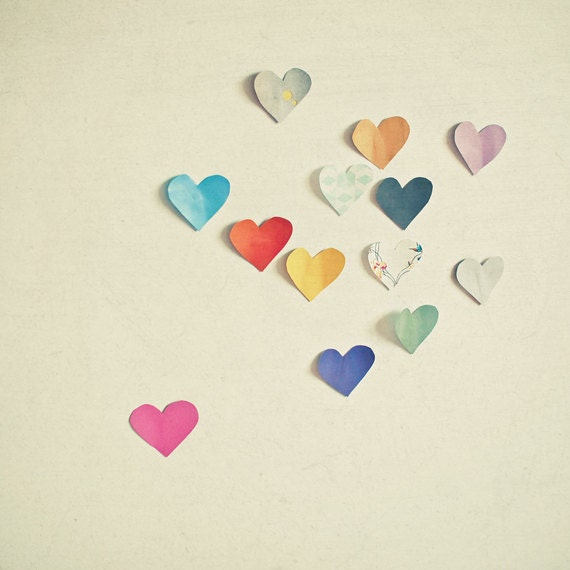 Paper Hearts - Love heart photograph, whimsical, paper hearts, romantic, colourful, home decor 8x8 Print