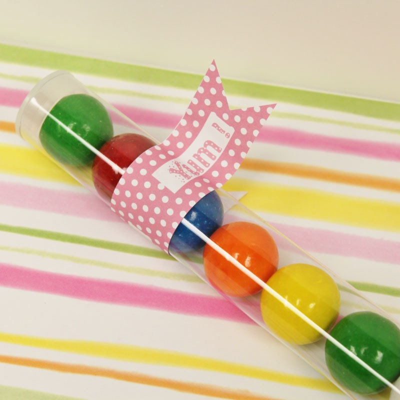 Gumball Tubes, Set of 10 Clear Plastic Tubes, Party Favor, Candy, 1 inch Gumballs, Take home favor gift
