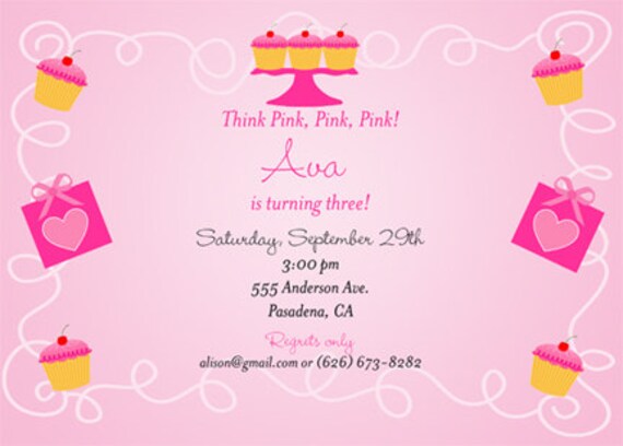 Cupcake Pinkalicious Pink Party Invitation - PRINTABLE - By A Blissful Nest Il_570xn