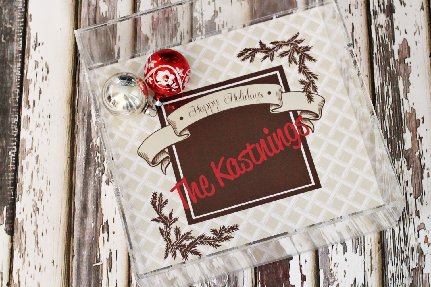 Acrylic Lucite Tray - Christmas Holiday 12x12 Tray - Bamboo - By A Blissful Nest Il_570xn