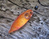 copper jewelry, copper leaf, copper sheet metal, black onyx, fire patina copper, pendant, copper swirl