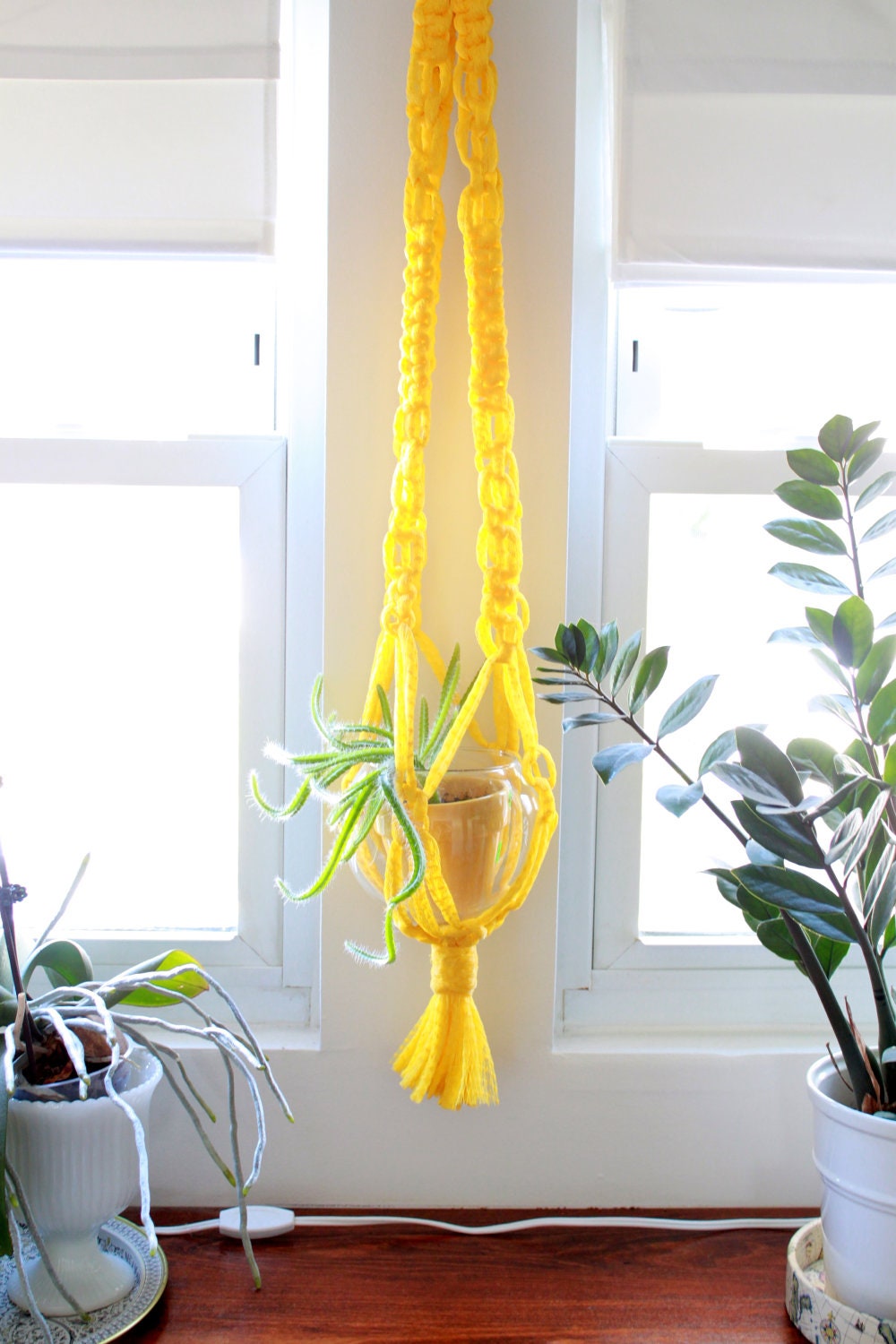 Modern Retro Yellow Macrame - Polyrope Plant Hanger