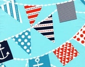 Sarah Jane Out To Sea Fabric Mutiny on The Bunting Nautical Anchor Flags on Aqua Blue
