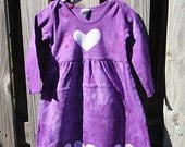 Toddler Girls Dress: Purple with Batik Hearts, Long Sleeves (18 months) READY TO SHIP