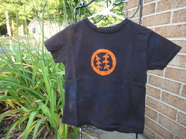Kids T-Shirt: Black with Orange Batik Baseball, Short Sleeves (5/6) READY TO SHIP