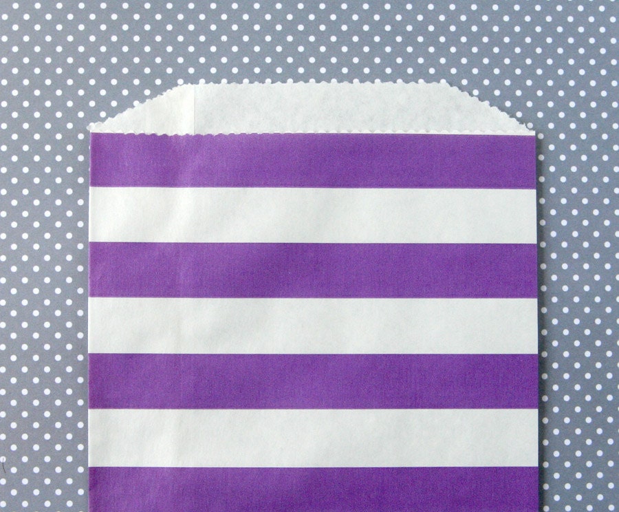 Purple Horizontal Stripe Goody Bags / Favor Bags / Treat Bags (20) - 5 x 7.5 inches Il_170x135