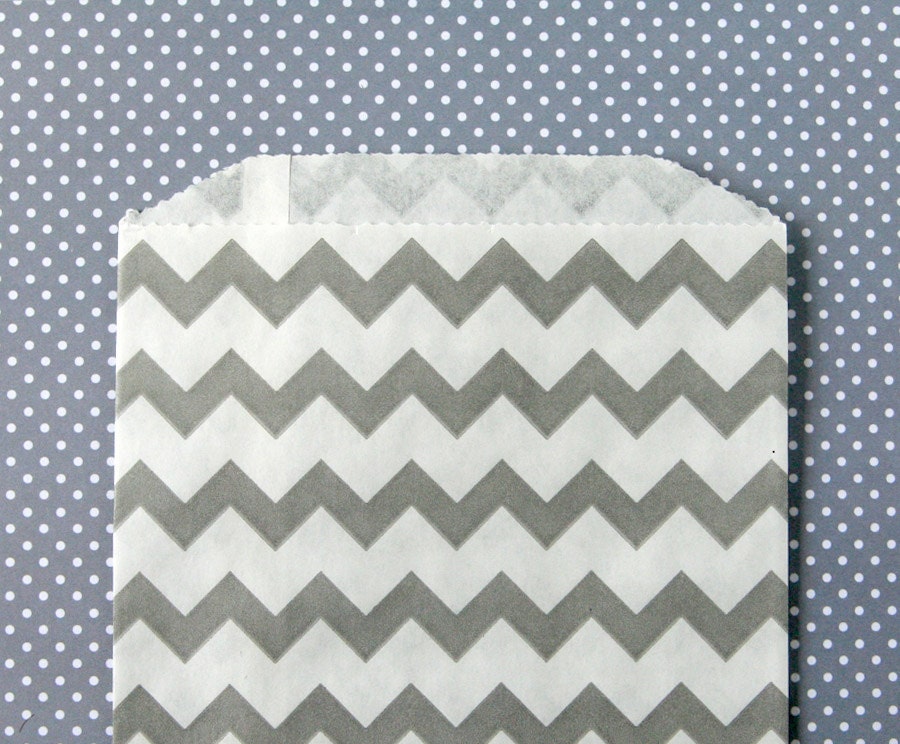 Gray Chevron Goody Bags / Favor Bags / Treat Bags (20) - 5 x 7.5 inches - Midi Size Il_170x135