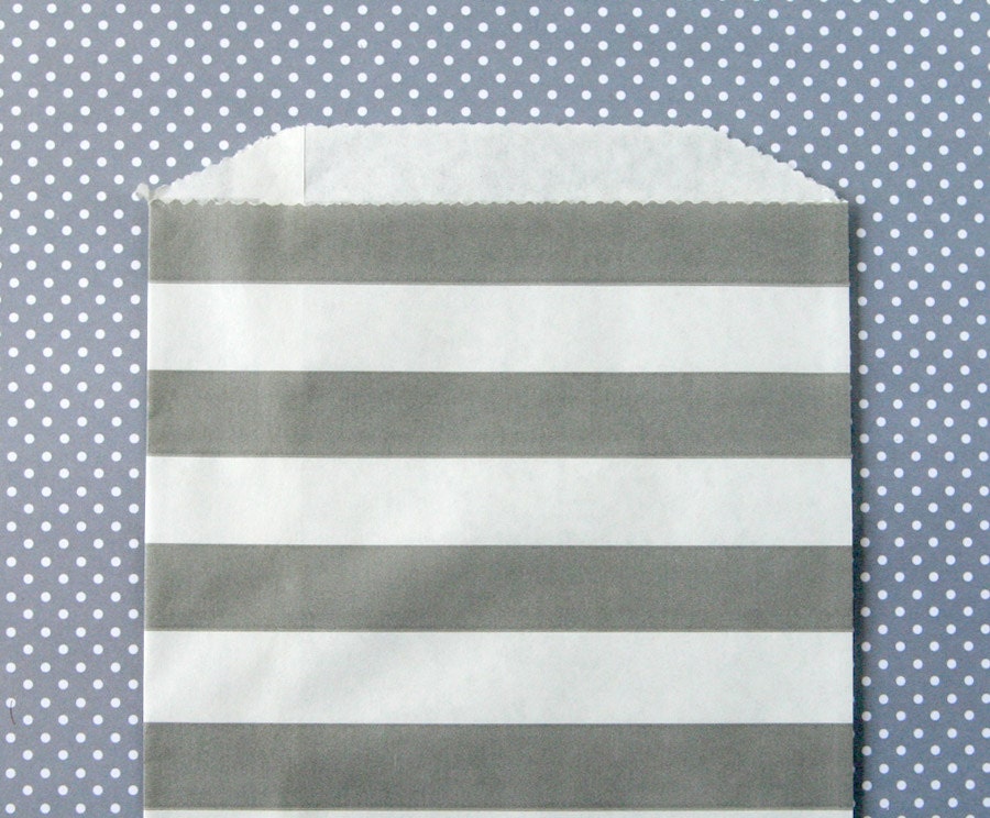 Gray Horizontal Stripe Goody Bags / Favor Bags / Treat Bags (20) - 5 x 7.5 inches Il_570xn