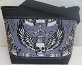 Skull Tote , No Guts No Glory , Charcoal , Medium Size multi purpose tote bag , Ready To Ship