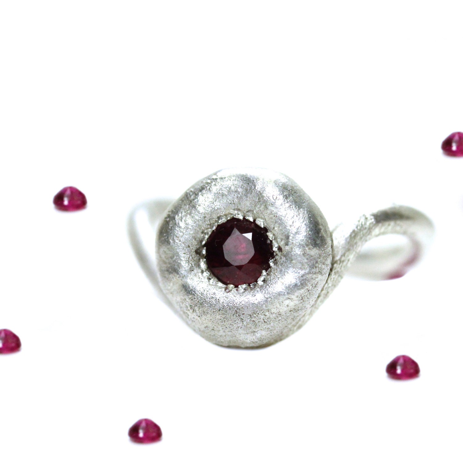 July Birthstone Red Ruby Silver Ring - Jelly Donut